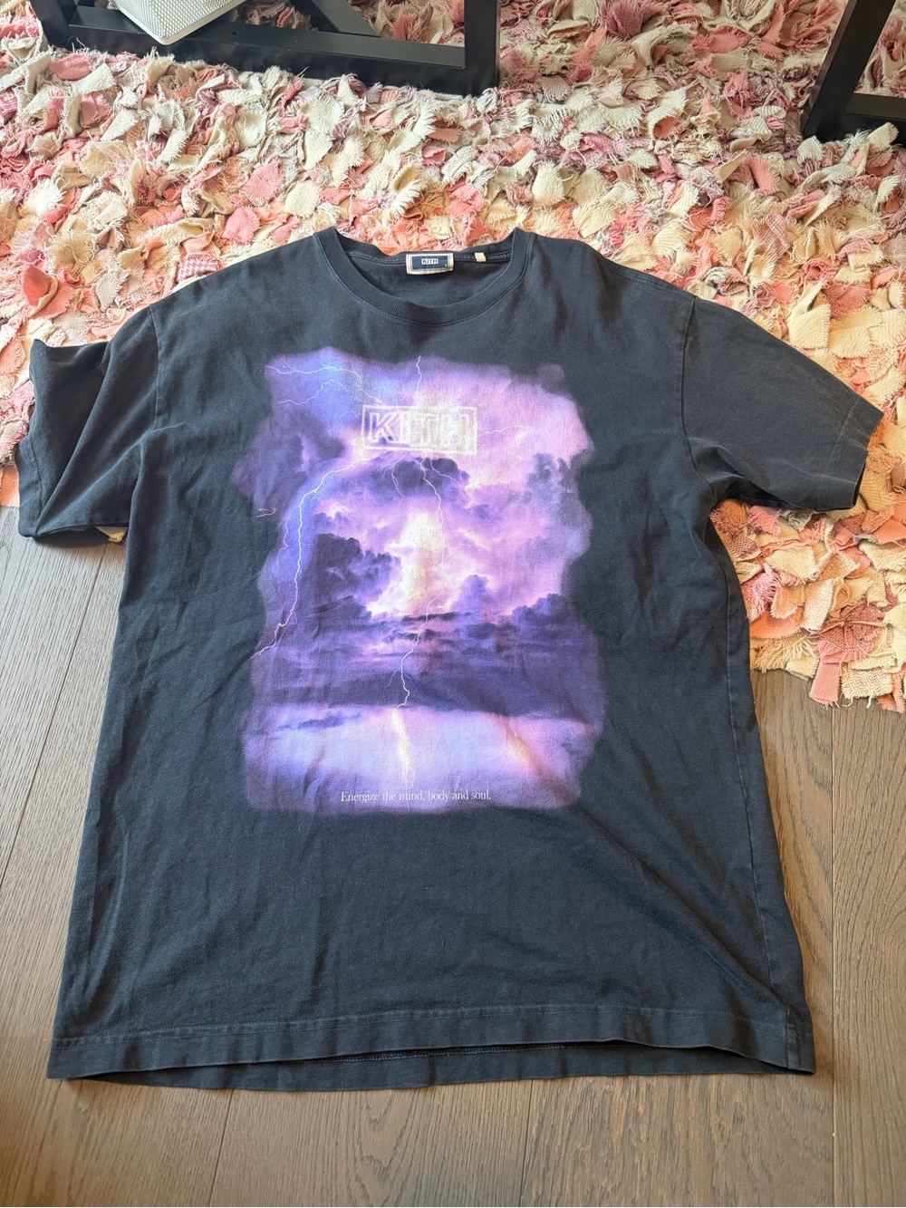 Kith Black Tee with Purple Lightning Storm Graphic